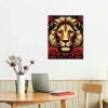 QKZF Lion Framed Canvas Wall Art Red Roses Wall Decor Captivating Close-up of Lion's Face Perfect Modern Home Decor for Living Room Home Bedroom Decoration