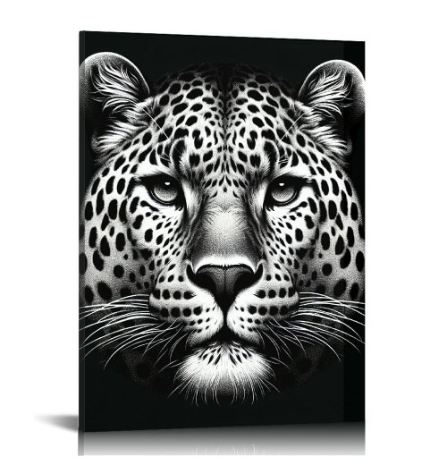 QKZF Black and White Wall Art Paintings Blue Eyed Prints on Canvas Wild Animals Pictures Poster Framed Artwork for Living Room Office, Modern Home Wall Decor