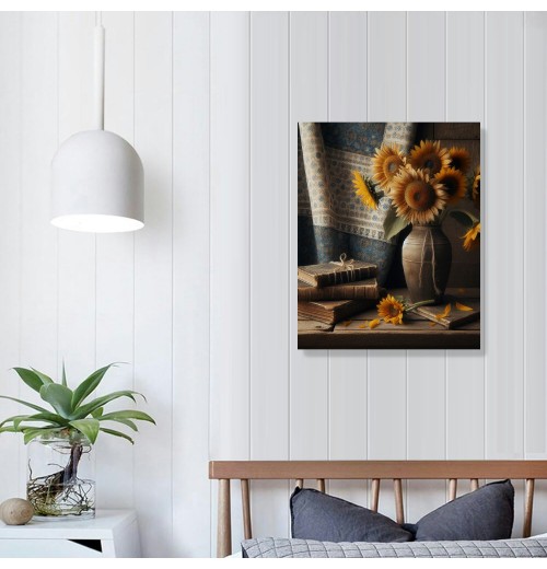 QKZF Sunflowers Wall Art Canvas Decor Print Wood Cross Symbol Inspiring Home Decor for Living Room Home Bedroom Decoration Gift for Friends