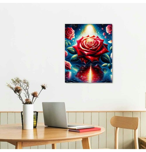 QKZF Red Rose Wall Art Paintings Flower Wall Decor Blue Butterfly and Red Roses Oil Painting Modern Flowers Canvas Painting Artwork for Living Room Bathroom Bedroom Home Decorations&nbsp;