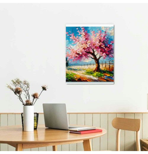 QKZF Canvas Wall Art Pink Peach Tree Canvas Print Hanging Pictures for Bathroom Bedroom Living Room Office Decor