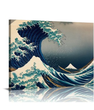 QKZF Great Wave of Kanagawa Katsushika Hokusai Giclee Canvas Prints Wall Art Abstract Seascape Pictures Paintings for Living Room Home Decorations Large Modern Stretched and Framed Sea Artwork