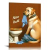 QKZF Dog and Toilet Paper Bathroom Wall Art Your Napkin Modern Poster Artwork Restroom Decoration Framed Oil Painting