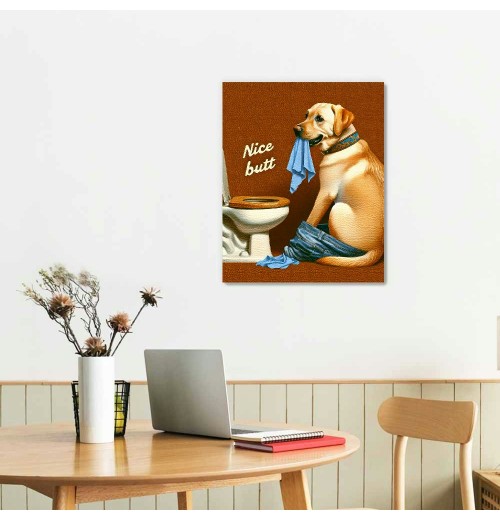 QKZF Dog and Toilet Paper Bathroom Wall Art Your Napkin Modern Poster Artwork Restroom Decoration Framed Oil Painting