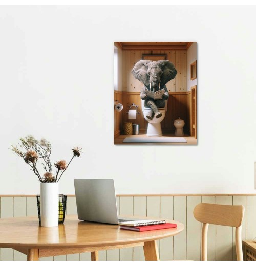 QKZF Elephant Canvas Wall Art Seated on the Home Decor for Bathroom or Framed Artwork Ready to Hang