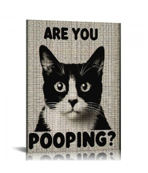 QKZF Cat Are You Pooping Sign Cat Wall Decor Cat Lovers Gift Modern Wall Art Framed For Bathroom Restroom Toilet Home Bar Restaurant Cafe Shop