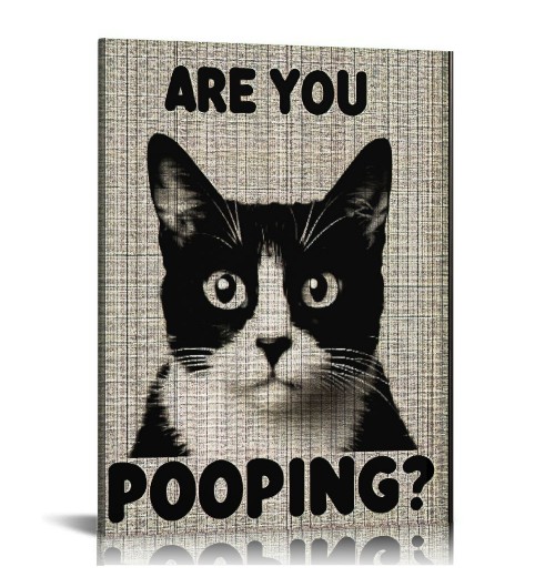 QKZF Cat Are You Pooping Sign Cat Wall Decor Cat Lovers Gift Modern Wall Art Framed For Bathroom Restroom Toilet Home Bar Restaurant Cafe Shop