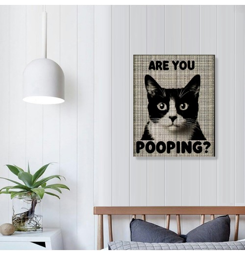 QKZF Cat Are You Pooping Sign Cat Wall Decor Cat Lovers Gift Modern Wall Art Framed For Bathroom Restroom Toilet Home Bar Restaurant Cafe Shop