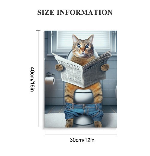 QKZF Cat Paintings Canvas Wall Art Modern Cat Bathroom Decor Posters Cat on Toilet Pictures Funny Animals Kids Bathroom Wall Decor For Living Room Bathroom Decoration