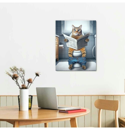 QKZF Cat Paintings Canvas Wall Art Modern Cat Bathroom Decor Posters Cat on Toilet Pictures Funny Animals Kids Bathroom Wall Decor For Living Room Bathroom Decoration