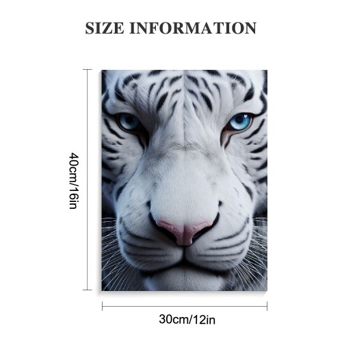 QKZF White Wall Art Wild Animal Portrait Picture Wall Decor Blue Eyed Tiger Prints on Canvas Posters Modern Home Decor for Living Room Kids Room Stretched and Framed Artwork