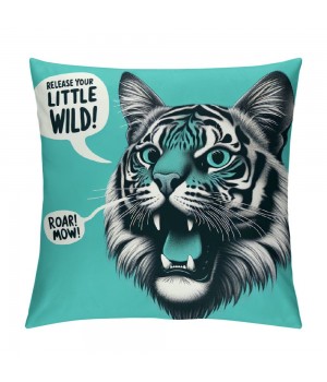 PHYHOO Release Your Little Wild Slogan with Soft Throw pillow Covers Cushion Cover Decor for Sofa Couch Bed Cat Lover Gifts, Cat pillow Cover