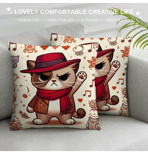 PHYHOO Cute Cat Throw pillow Covers Music Lover Gifts Fan Singer Merch for Women Cat Mom pillow Covers Home Office Couch Sofa Bed Living Room Decor