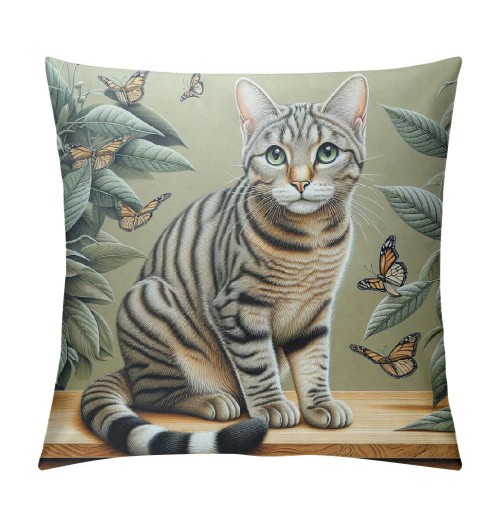 PHYHOO Cute Cat Butterfly pillow CoversLovely Cartoon Pattern Beige Background Throw pillowcase for Home Decor