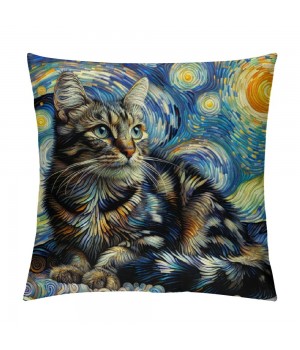 PHYHOO Abstract Cat Throw pillow Cover Funny Cat Throw pillowcase for Couch Sofa Bed Bedroom Car Living Decor Van Gogh Art