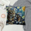 PHYHOO Abstract Cat Throw pillow Cover Funny Cat Throw pillowcase for Couch Sofa Bed Bedroom Car Living Decor Van Gogh Art