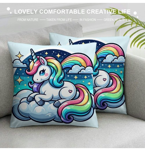 PHYHOO Unicorn pillow Covers Lovely Cartoon Pattern Pink Background Throw pillowcase for Home Decor