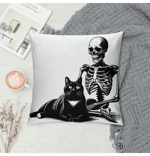 PHYHOO Gift，White Skull and pillow Covers Hallowmas Thanksgiving Farmhouse Outdoor Throw pillowcase Sofa Decorative Cushion Case