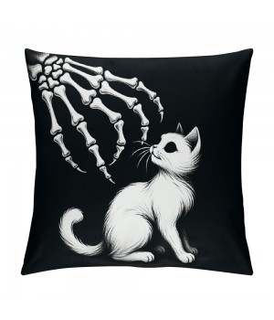 PHYHOO Gift， Skull Hand and Gray Cat Throw pillow Covers Hallowmas Farmhouse Outdoor Room Throw pillowcase Short Plush Sofa Couch Decorative Cushion Case