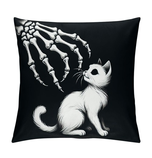 PHYHOO Gift， Skull Hand and Gray Cat Throw pillow Covers Hallowmas Farmhouse Outdoor Room Throw pillowcase Short Plush Sofa Couch Decorative Cushion Case