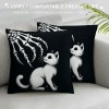 PHYHOO Gift， Skull Hand and Gray Cat Throw pillow Covers Hallowmas Farmhouse Outdoor Room Throw pillowcase Short Plush Sofa Couch Decorative Cushion Case