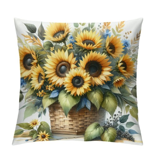 PHYHOO Sunflower pillow Covers Spring Summer Floral pillow Covers Sunflowers with Leaves Farmhouse pillow Case for Sofa Car Patio