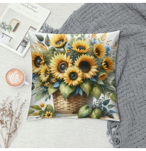 PHYHOO Sunflower pillow Covers Spring Summer Floral pillow Covers Sunflowers with Leaves Farmhouse pillow Case for Sofa Car Patio