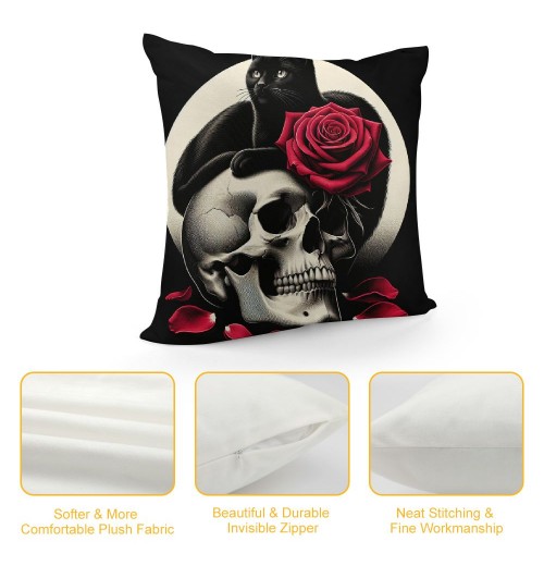 PHYHOO Red Rose Skull and pillow Covers Hallowmas Thanksgiving Farmhouse Outdoor Room Throw pillowcase Short Plush Sofa Couch Decorative Cushion Case