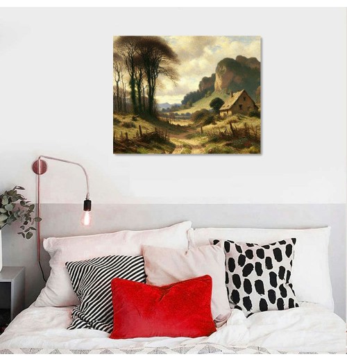 QKZF Canvas Wall Art Room Decor, Vintage Outskirts Country Road Paintings Prints, Rustic Farmhouse Wall Art for Bedroom Bathroom Wall Decor