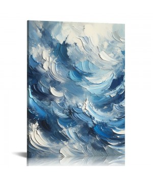 QKZF Canvas Wall Art,Blue Waves Print Canvas Painting for Bedroom Living Room Kitchen Bathroom Corridor Dining Room Hotel Decor