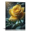 QKZF Canvas Print Wall Art Decor,Yellow Roses In The Rain Wall Art Print, Print Wall Decor, Suitable For Office Study Wall Decoration