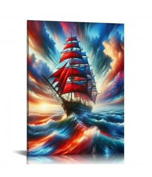 QKZF Canvas Print Wall Art Decor,Sailing Ship On Sea Wall Art Print, Print Wall Decor, Suitable For Office Study Wall Decoration