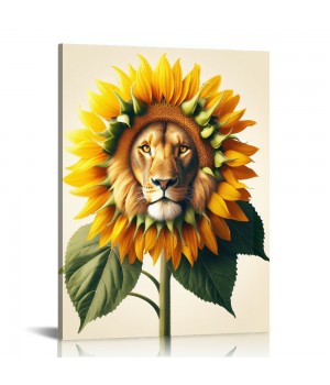 QKZF Canvas Wall Art,Lion Sunflower Print Canvas Painting for Bedroom Living Room Kitchen Bathroom Corridor Dining Room Hotel Decor