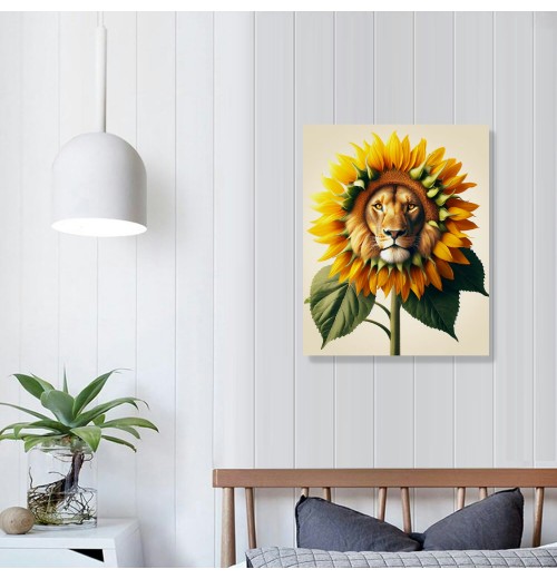 QKZF Canvas Wall Art,Lion Sunflower Print Canvas Painting for Bedroom Living Room Kitchen Bathroom Corridor Dining Room Hotel Decor