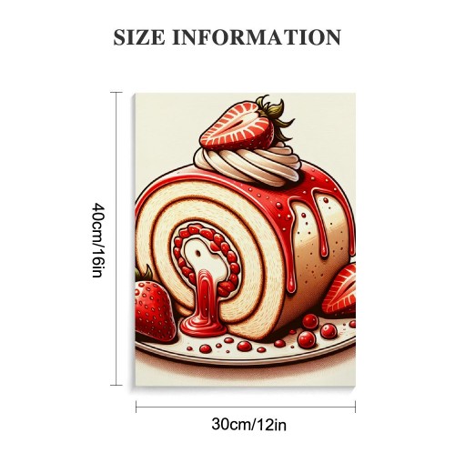 QKZF Canvas Wall Art,Strawberry Cake Roll Print Canvas Painting for Bedroom Living Room Kitchen Bathroom Corridor Dining Room Hotel Decor