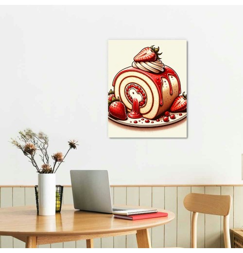 QKZF Canvas Wall Art,Strawberry Cake Roll Print Canvas Painting for Bedroom Living Room Kitchen Bathroom Corridor Dining Room Hotel Decor