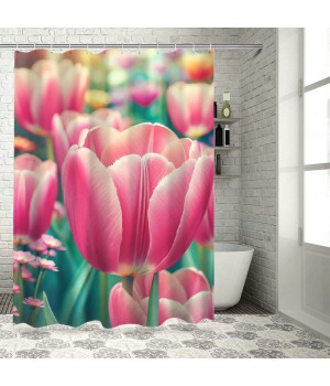 Shangniulu Modern Style Printed Shower Curtain, Waterproof With Hooks, Romantic Floral Bathroom Decoration Shower Curtain