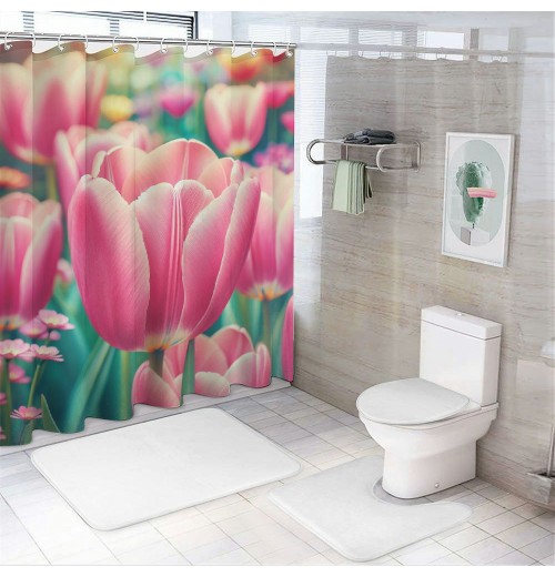 Shangniulu Modern Style Printed Shower Curtain, Waterproof With Hooks, Romantic Floral Bathroom Decoration Shower Curtain