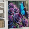 Shangniulu Butterfly Shower Curtains for Bathroom, Romantic Flower Shower Curtains Set for Bathroom Decor