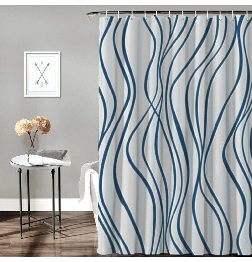 Shangniulu Shower Curtain for Bathroom with Hooks,Without Odor Polyester Fiber Material,Navy Blue Stripe Bathroom Decorative Shower Curtains Water Repellent Washable