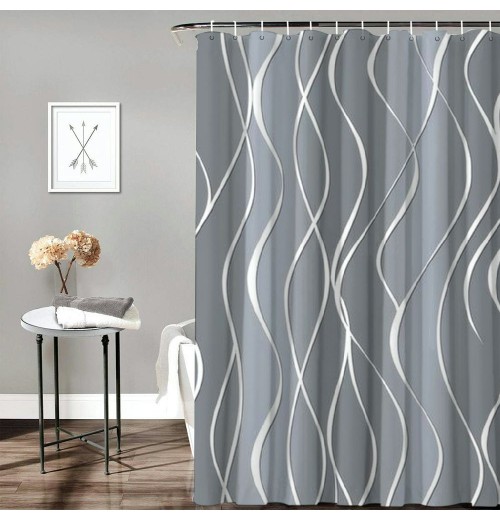 Shangniulu Light Gray Shower Curtain for Bathroom with Hooks,Without Odor Polyester Fiber Material,White Stripe Bathroom Decorative Shower Curtains Water Repellent Washable