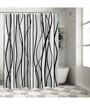 Shangniulu Black and White Striped Wavy Line Fabric Shower Curtain for Bathroom, Weighted Hem,Waterproof Bath Accessories Hotel Style