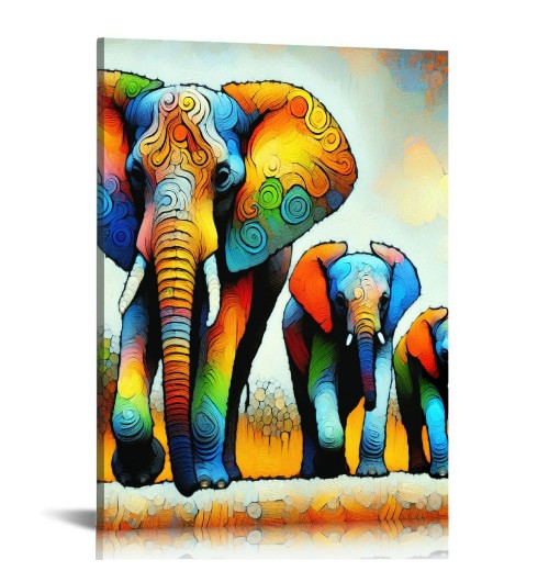 QKZF Textured Canvas Wall Art for Living Room, Canvas Wall Art Framed Oil Painting Elephant Artwork Modern Wall Decor Pictures Bathroom Bedroom Home Office Decor