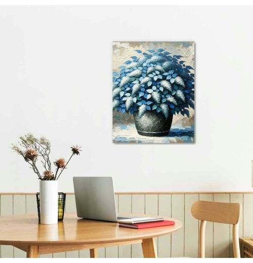 QKZF Blue Floral Canvas Wall Art for Living Room, Oil Painting Floral Artwork Modern Blue Flowers Picture Wall Decor Framed Bathroom Bedroom Home Office