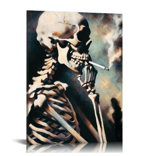 QKZF Skull of a with Burning Cigarette, Canvas Wall Art for Home Decor and Wall Decor Post-impressionism Canvas Prints Pictures Artwork