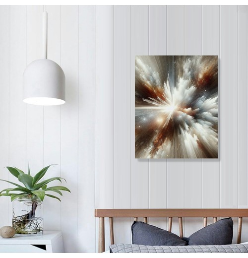 QKZF Abstract Canvas Wall Art for Living Room, Silver Oil Painting Framed Textured Radiant Artwork Modern Wall Decor Pictures Poster Bathroom Bedroom Home Office