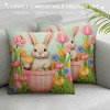 PHYHOO Easter Cartoon pillow Covers,Watercolor Flowers Butterflies Colorful Eggs Throw pillow Covers Cases, Stripes Rustic Style Square Cushion Covers