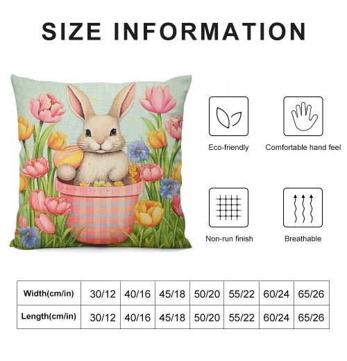 PHYHOO Easter Cartoon pillow Covers,Watercolor Flowers Butterflies Colorful Eggs Throw pillow Covers Cases, Stripes Rustic Style Square Cushion Covers