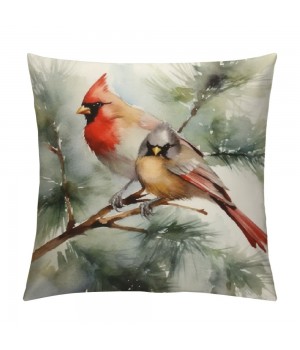 PHYHOO  pillow Covers Cardinal Birds Stand on The Tree Branch Decorative Throw pillow Case Cushion Cover for Sofa Car Couch 18" x 18" Super Soft Ink Painting pillowslip (Red Birds)