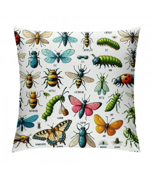 PHYHOO Short Plush pillow Covers,Cartoon Insects Double-Sided Print Square Cushion Cases for Sofa Bedroom Car Decorative